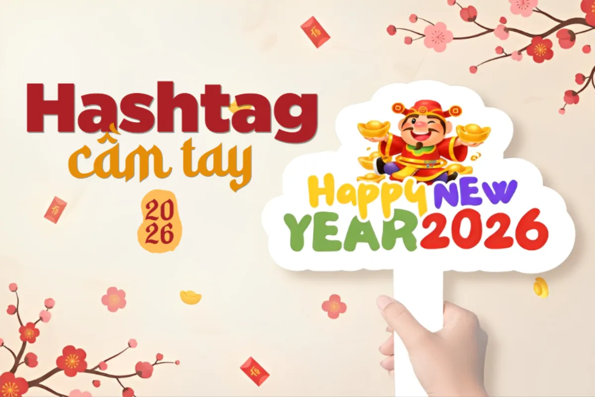 Gợi ý mẫu Hashtag cầm tay Tết 2026 đẹp, bắt trend, Thiết kế Hashtag check-in Tết Bính Ngọ sáng tạo online và miễn phí